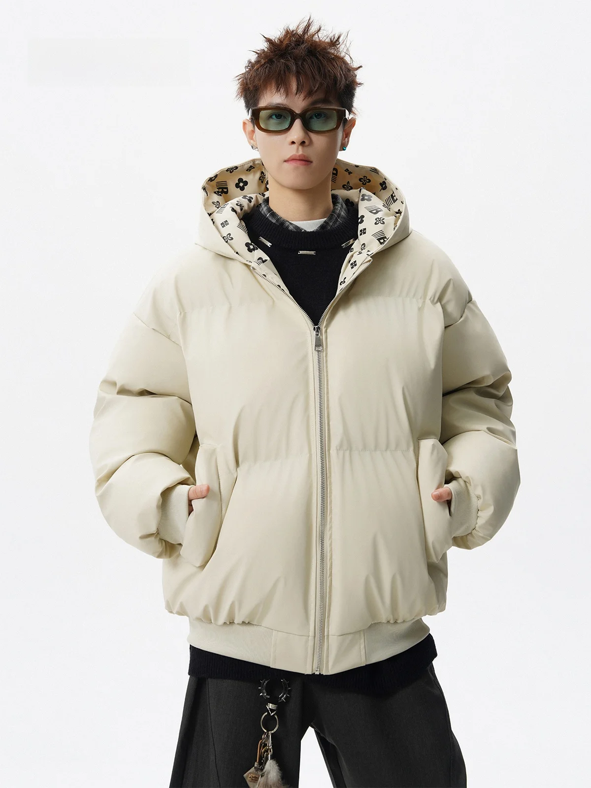 

Мужское хлопковое джето из искусственной кожи с капюшоном в американском стиле, модное свободное теплое пальто с принтом на подкладке, Thiened для пар, хлебное пальто