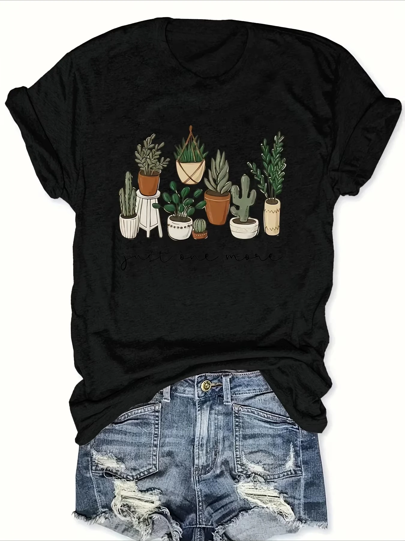 Cactus Botanical Garden Pattern Printed Summer T-shirt for Women Short Sleeve Round Neck Aesthetics Casual Top Summer Clothing