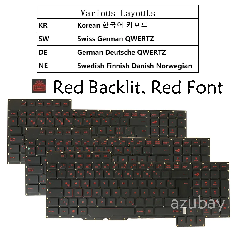 Laptop Keyboard for ASUS G701V G701VO G701VI G701VIK GX700V GX700V0 Korean Swiss German QWERTZ Nordic NE SD FI NW  Red Backlit