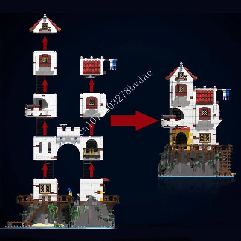 2015 pçs moc castelo medieval bloco de construção modelo ilha outpost tijolo técnico diy conjunto montagem brinquedos para crianças presentes do feriado