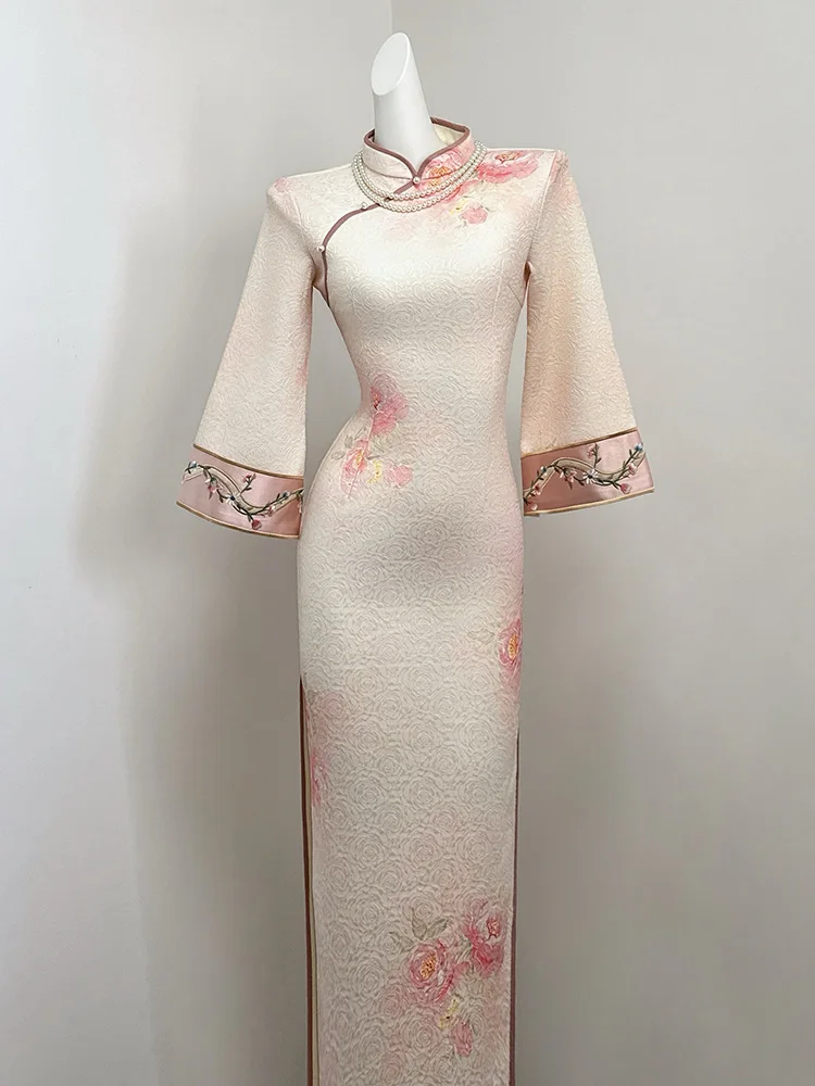 

Ele Pink Fro Coat New Chinese Sle Winter Fce Lined Engagement Dr Beautiful Long Sve Traditional Hanfu