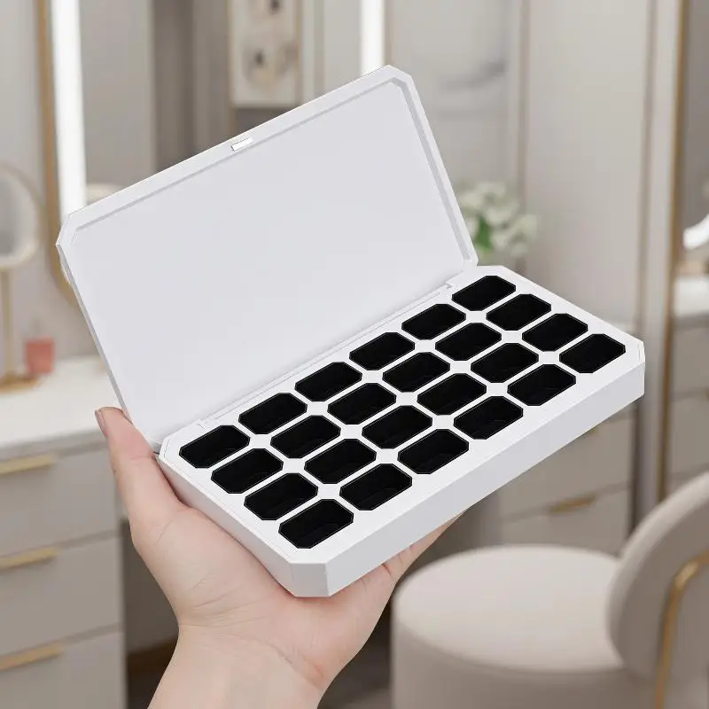 24 Grids Empty Magnetic Manicure Storage Box Leakproof Organizer for DIY Nail Art Fast Painting Travel Portable Use