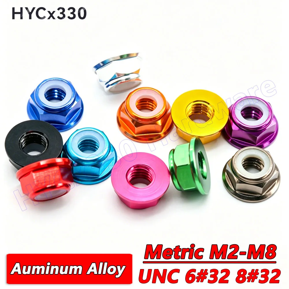 4Pcs Aluminum Alloy Flange Lock Nuts, Nylon Insert Self-Locking, Corrosion Resistant, Metric M2-M8 & UNC 6#32 8#32 Available