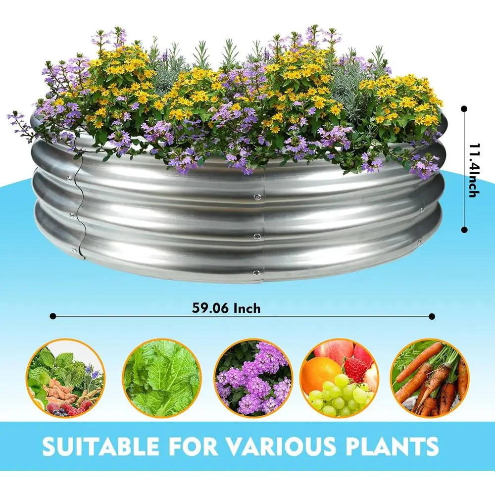 5FT Circular Galvanized Steel Fire Pit, Heavy Duty Outdoor Backyard Bonfire Ring, 5x5x1FT