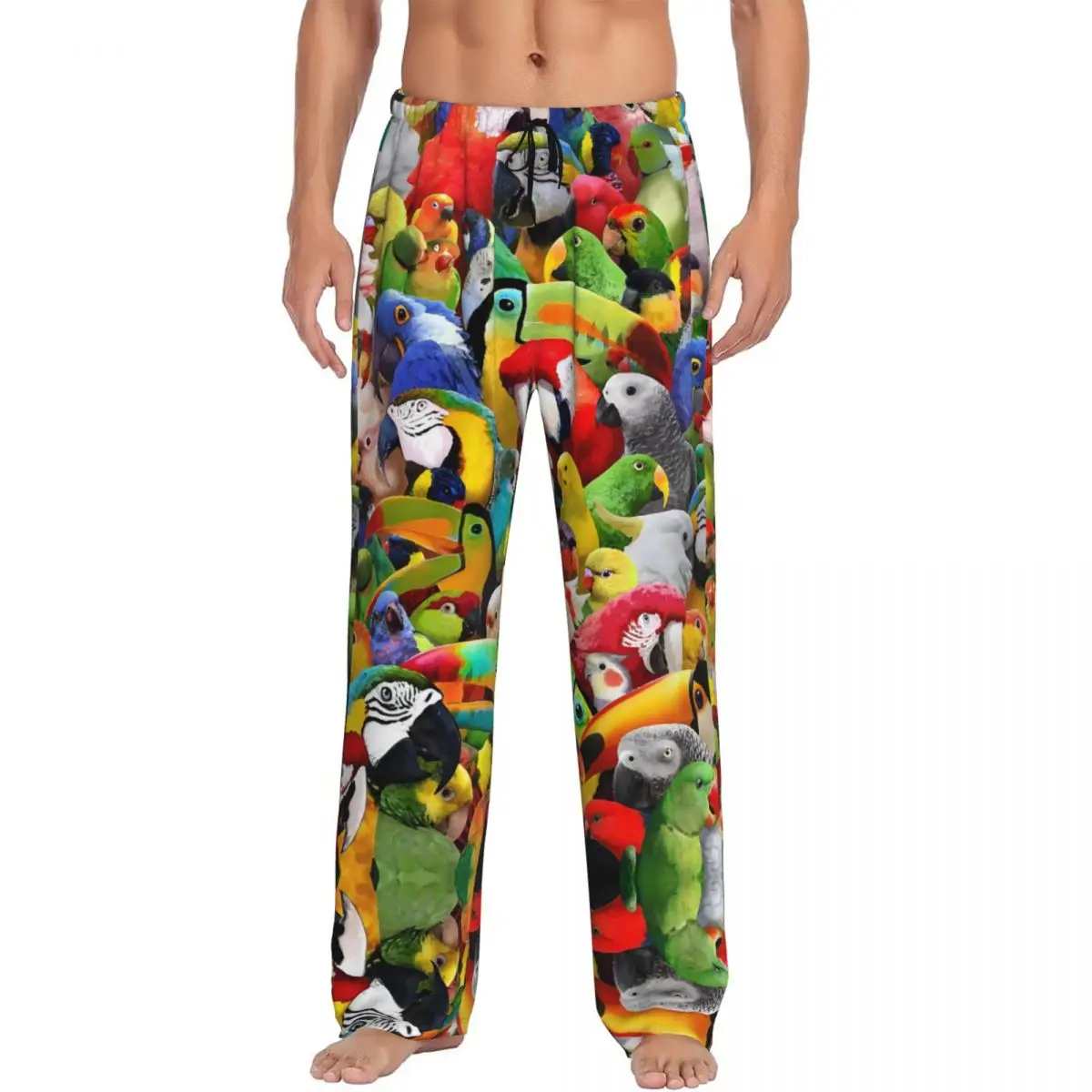 

Пижамные штаны с принтом попугая и птицы для мужчин, одежда для сна отряд ара, низ с карманами