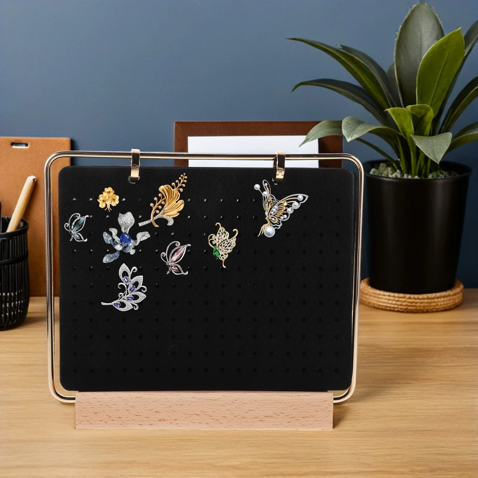 

Felt Pin Display Board 6 Layers Jewelry Organizer with Wood Stand Brooch Storage Solution Enamel Pin Collection Display Holder