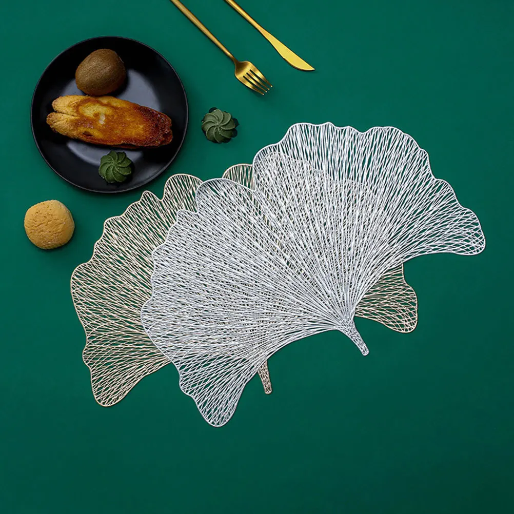 2Pcs Ginkgo Leaf Table Mat European Style Heat Insulated Coaster Cup Mat Household Tableware Decoration