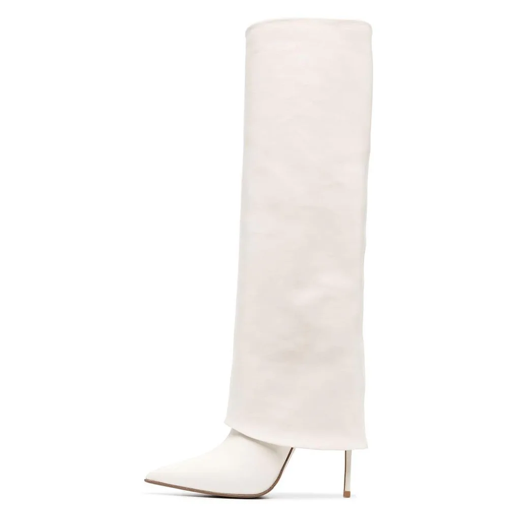 Women's Knee High Boots Pointed Toe Thin Heels Fashion Pants Female Plus Size 47 Long Boots High Heels Solid Color Ladies Shoes