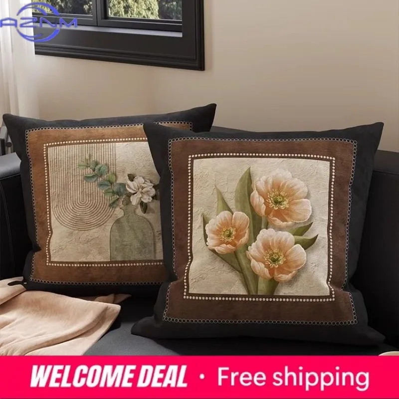 Simple Retro New Chinese Sofa Living Room Pillow Cover Cushion Cover Bedroom Bay Window Bedside Pillow Square Pillowcase