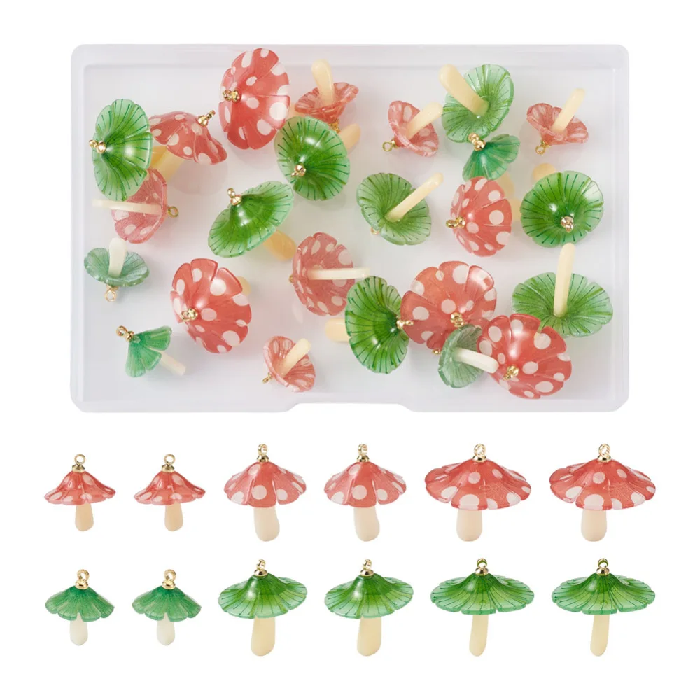 

24Pcs Mushroom Plastic Acrylic Pendants for jewelry making DIY bracelet necklace Earring Keychains Home Crafts Decor Mixed Color