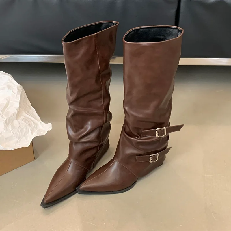 

Pointed Toe Women's Long Boots Sexy Fashion Shoes 2025 Winter Knee High Chelsea Boots New Pumps Designer Trend Sexy Mujer Botas