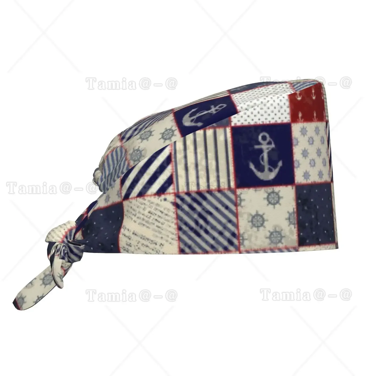 Navigation Style Patchwork Skull Work Cap Universal Nurse Doctor Cap with Elastic Band Rear