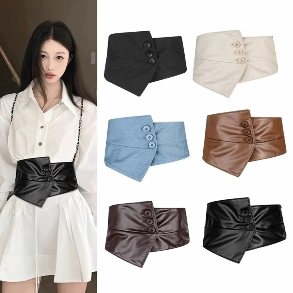 

Корсет на талию, тканевый корсет из искусственной кожи, широкие пояса на пуговицах для девочек, однотонный эластичный ковбойский пояс в стиле вестерн, брюки