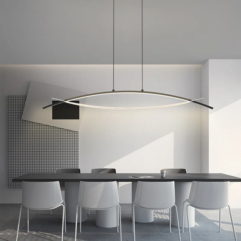 

Nordic Minimalist Long Strip Chandelier for Dining Room Office Conference Hall Pendant Lamp Interior Lighting Hanging Fixture