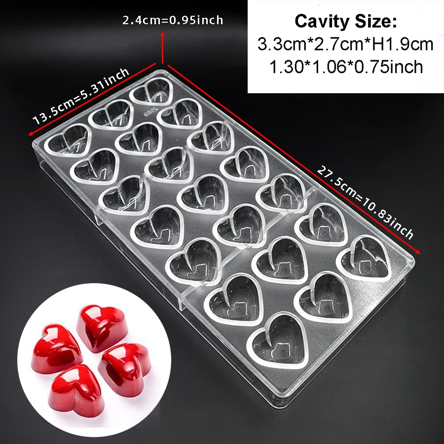 3D Polycarbonate Chocolate Molds Heart Shape Chocolate Bonbons Candy Valentine\'s Day Confectionery Baking Pastry Tools Utensils