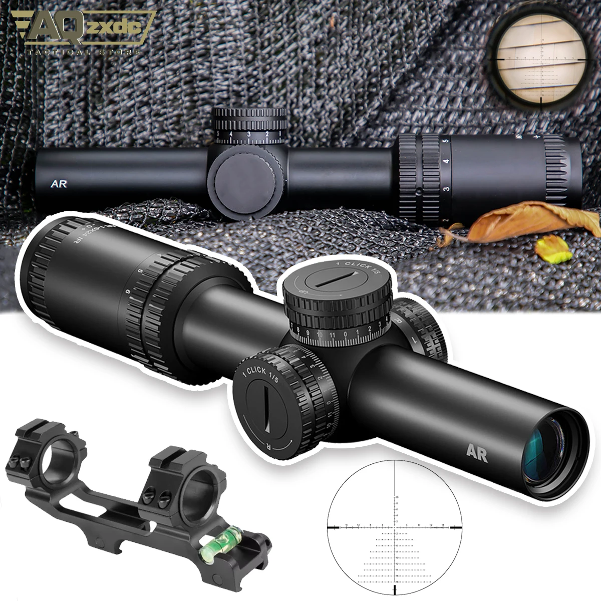 Tactical AR 1-6X24IR HD Waterproof Shockproof Reticle Scope Short Scope Thin Wide Angle Scopes & Accessories for Hunting Sports