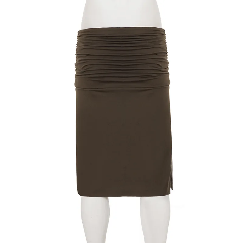 sexy slit pleated irregular skirt fashionable and versatile solid color low waist wrapper hip skirts