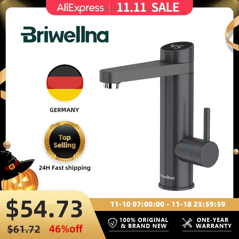 

Briwellna Stainless Steel Electric Faucet With Digital Display 220V Instant Hot Water Tap Faucet 120° Swivel Spout Heating Tap