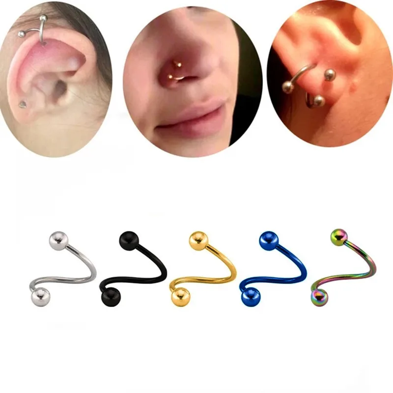 1pcs S Shape Nose Ring 16G Stainless Steel Bar Spiral Twister Tragus  Nose Piercing Helix Septum Piercing Body Piercing Jewelry