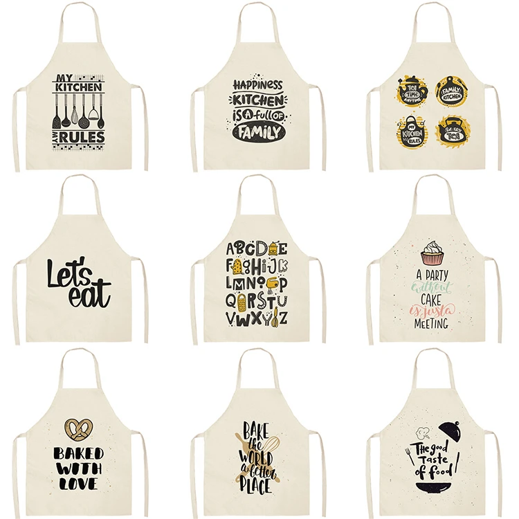 1Pc Letter Alphabet Kitchen Chef Aprons For Women Cotton Linen Bibs Household Cleaning Pinafore Home Cooking Apron 55x68cm