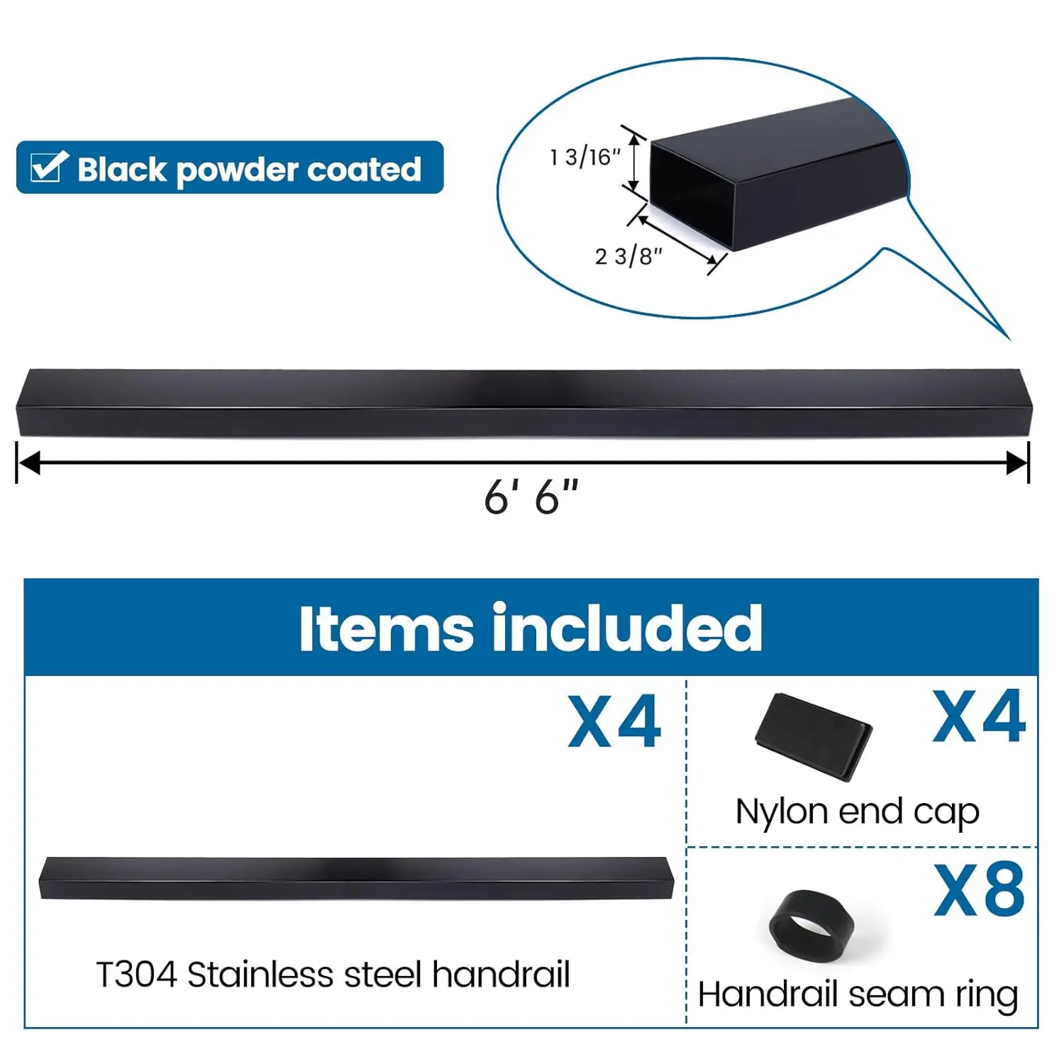 Stainless Steel Handrail  Rectangular Handrail Flat Top Rail Cable Railing System