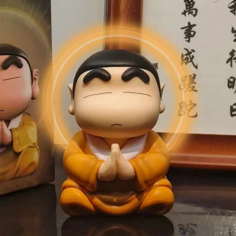 ^8cm Crayon Shin Chan Cos Buddha Good Luck Compassion Action Figure Funny Kawaii Doll PVC Model Toys Collection Children Gifts
