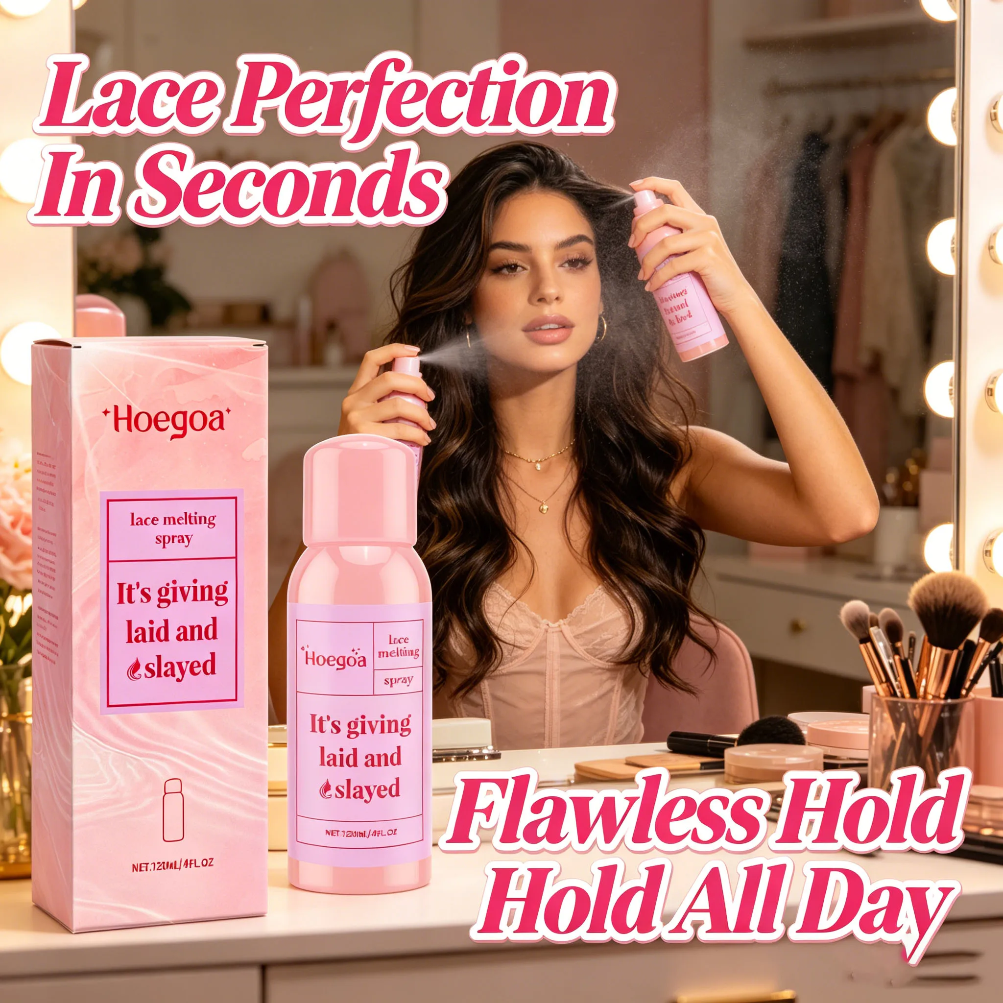 Lace Melting Spray Strong Hold Non Irritating Invisibility Waterproof Seamless Finish Glue Natural Hairline Wig Fixative Spray
