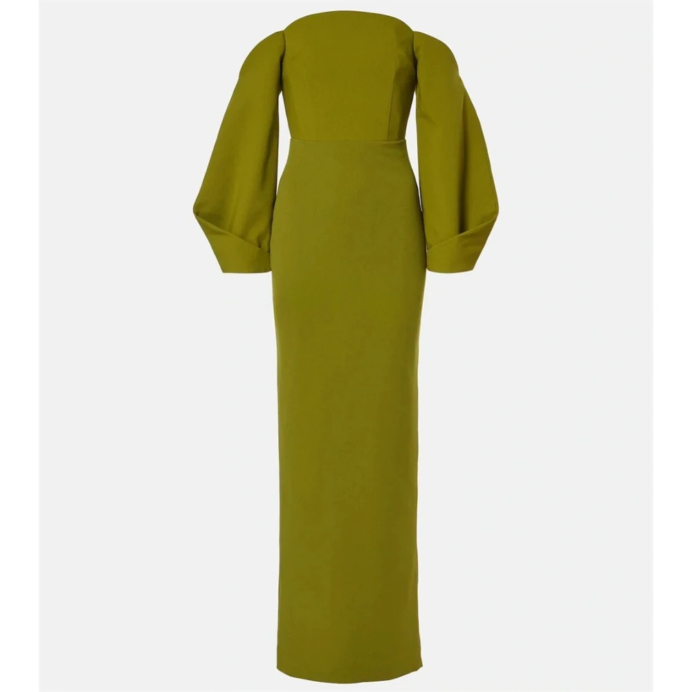 فستان حفلة موسيقية أخضر مخصص بسيط جيرسي مطوي مستقيم فساتين السهرة طويلة الأكمام طول الكاحل فساتين الحفلات الرسمية