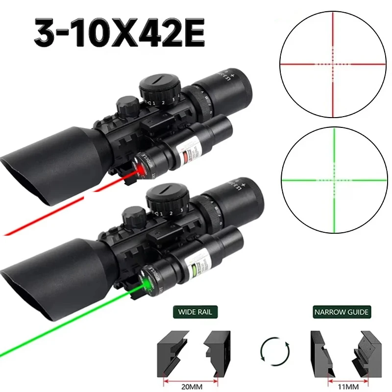 

Hunting 3-10x42E M9 Tactical Optical Riflescope Reflex with Red Green Laser Illuminated Combo Airsoft Sight 11mm/20mm Rail Mount