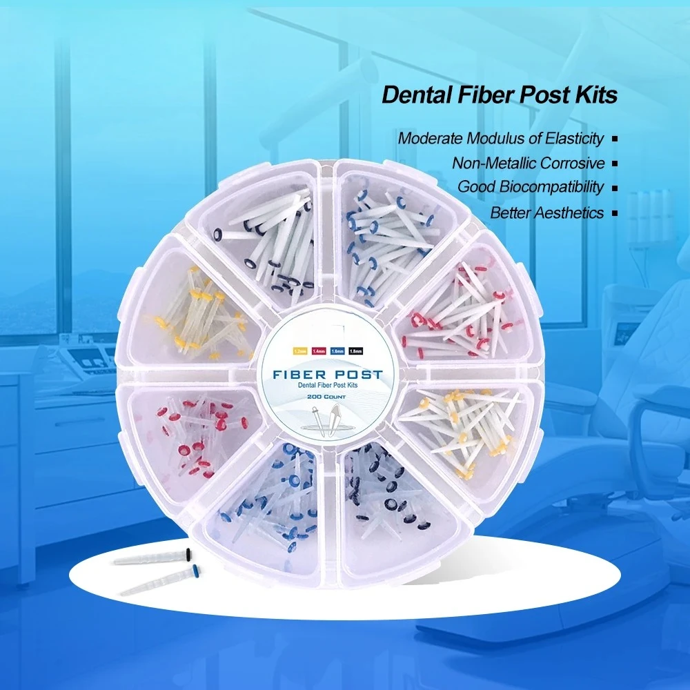

FKD FP200 200Pcs/Box Dental Fiber Post Drills Screw Straight Post Quartz Glass Thread Pile Kit Root Canal Restorative Materials