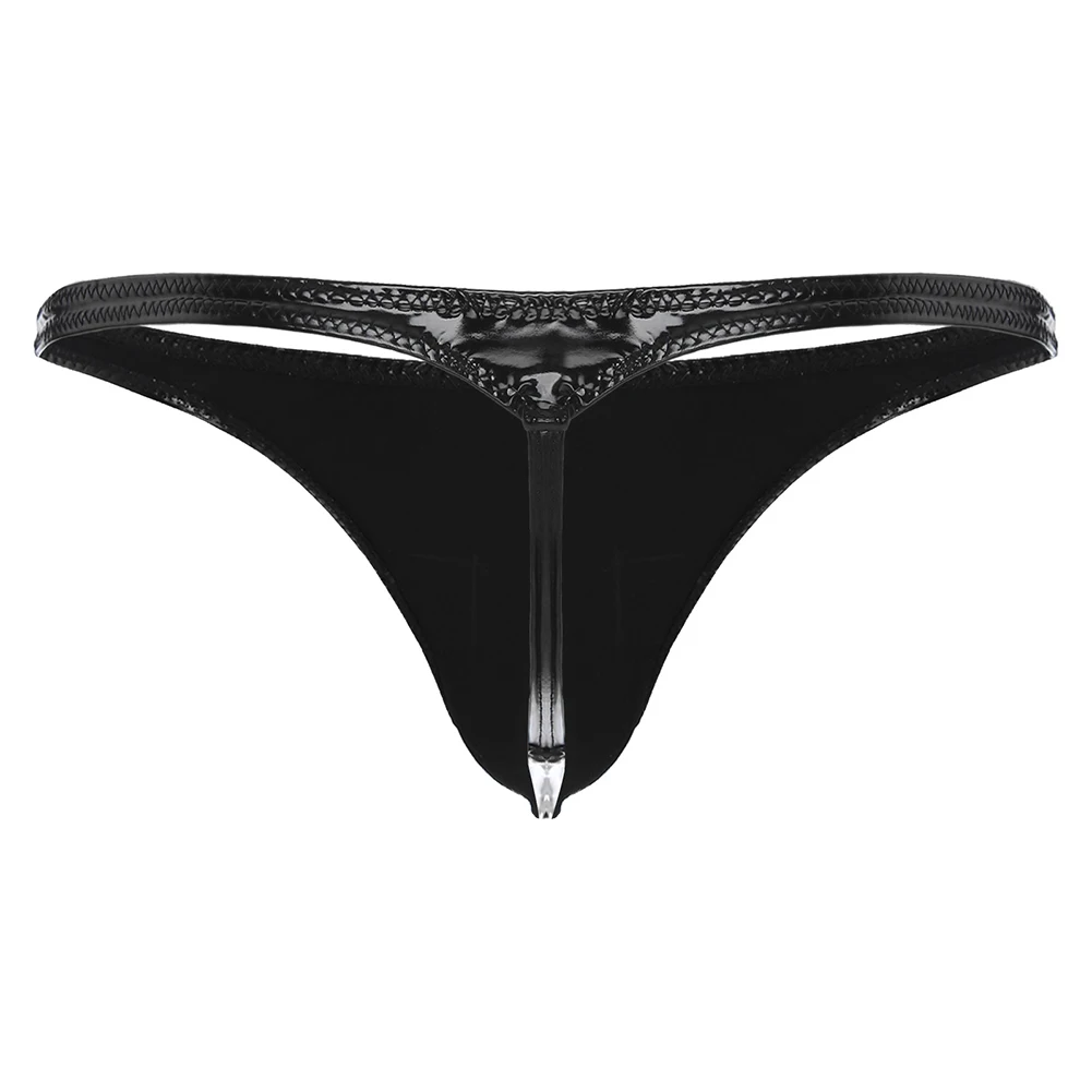 

Sexy Mens Thongs Briefs Patent Leather Breath Underpants Low-Waist Underwear Mini Panties Enhance T-Back Knickers String Bikini