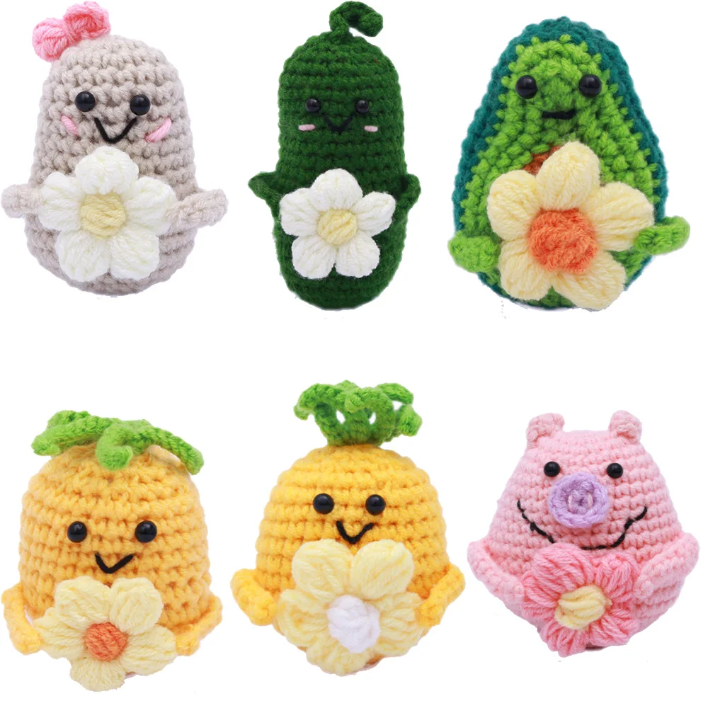 Funny Positive Crochet Animals Pig Doll With Card Desktop Ornament Handmade Knitted Cheer Up Potato Doll Home Room Decoration