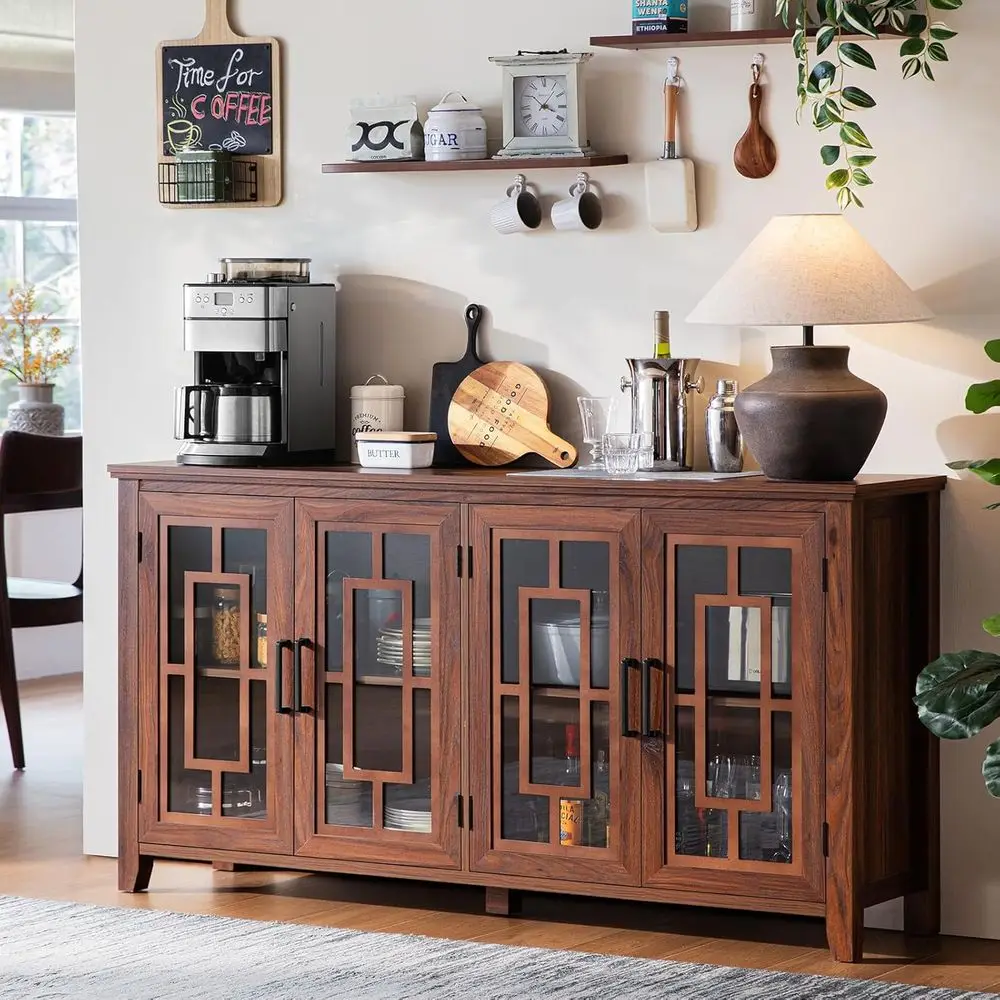 

63 Brown Coffee & Wine Storage Sideboard Cabinet for Kitchen, Dining, Living Room