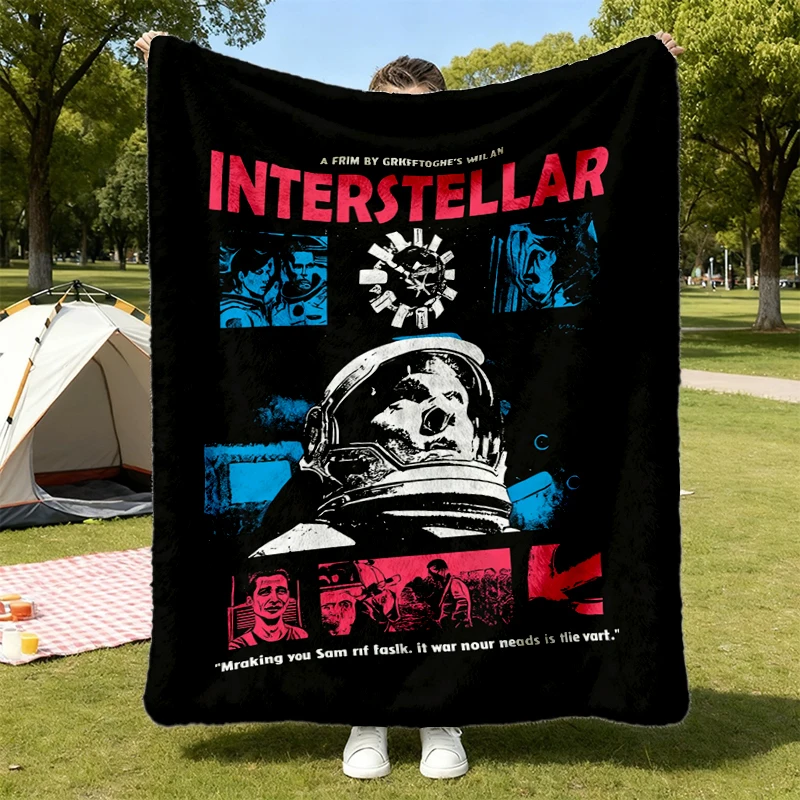 Interstellar Movie Graphic Flannel Blanket Christopher Nolan Sci, Fi Space T, Flannel Throw