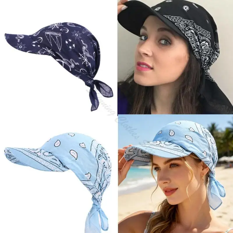 2PCS Women Assorted Paisley Print Bandana Head Scarf Hat Summer Outdoor Cotton Sun Visor Cap Bandana Baseball Cap