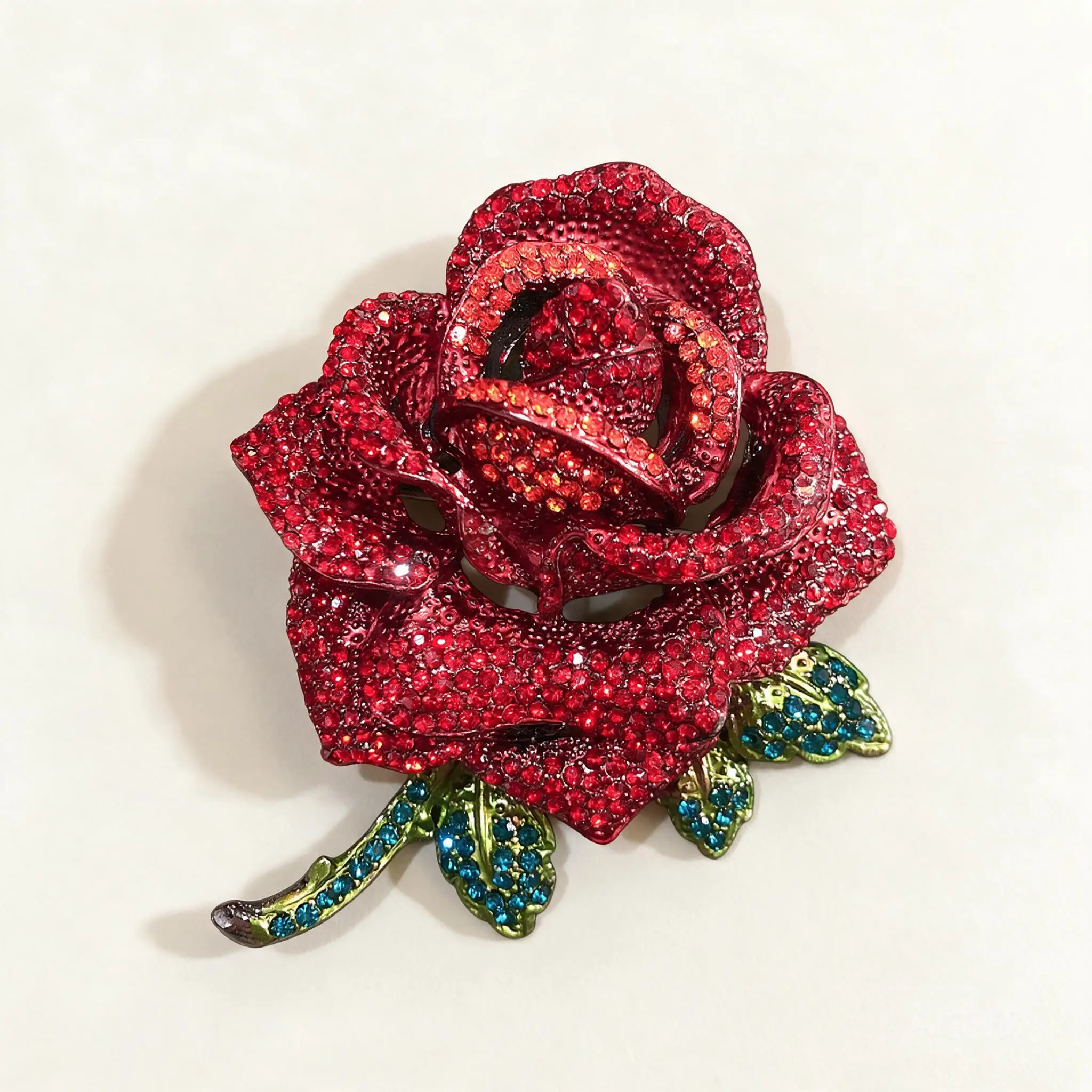 Vintage Heavy Craft Large Rhinestone Rose Brooch Pin Shiny Crystal Flower Corsage For Suit Coat Dress Wedding Party Jewelry Gift