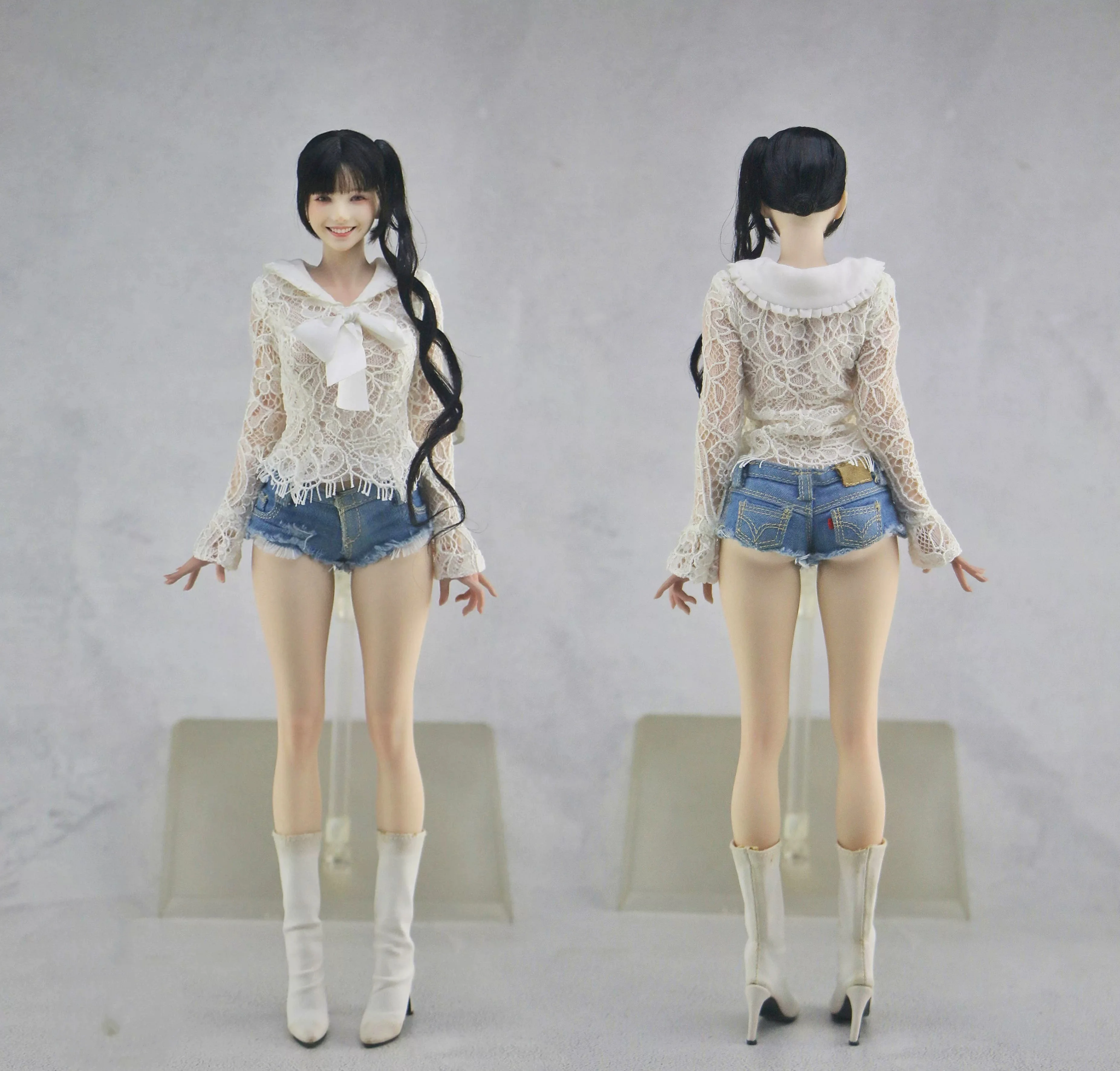

1/6 French lace-up V-neck flared sleeve top Lace shorts clothes Model Fit 12" Figure women clothes Fit Action figure toys