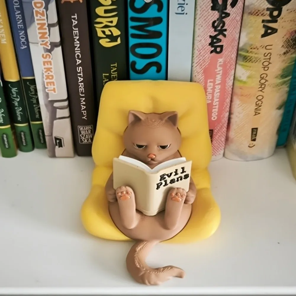3D Printed Reading Cat Figurine Lazy Cat Pose Bookend Cat Ornaments Funny Home Decoration Cat Statue Reading Nook Accessory