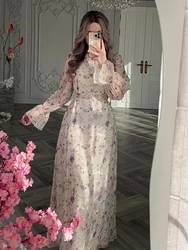 Eid Party Dress for Women Floral Chiffon Sweet Vestidos Eid Muslim Abaya Dress Jalabiya Ramadan Dubai Abayas Arab Long Robe 2024