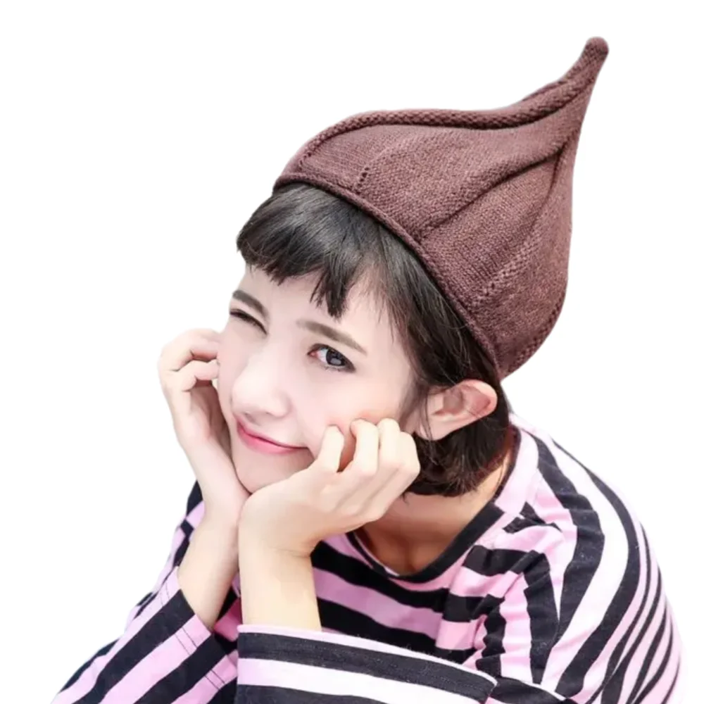 2PCS Twist Knitted Hat Pacifier Hat Warm Women's Korean Style Winter Adult Fashion Solid Color Pointed Hat