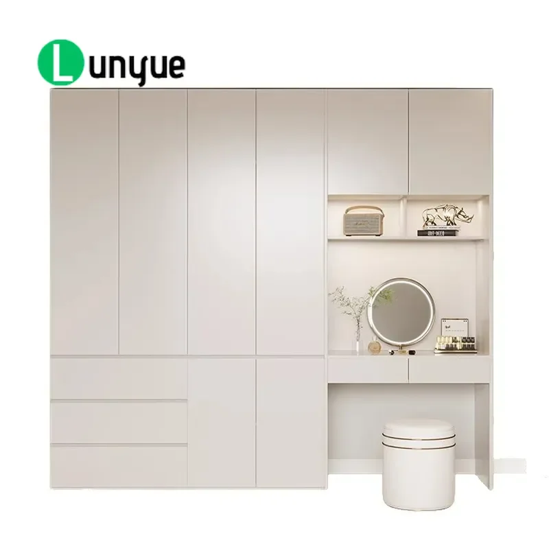 Solid Wood Oak Milk White Wardrobe Dresser Integrated Cloakroom Cabinet Large Storage for Log Home Bedroom Furniture