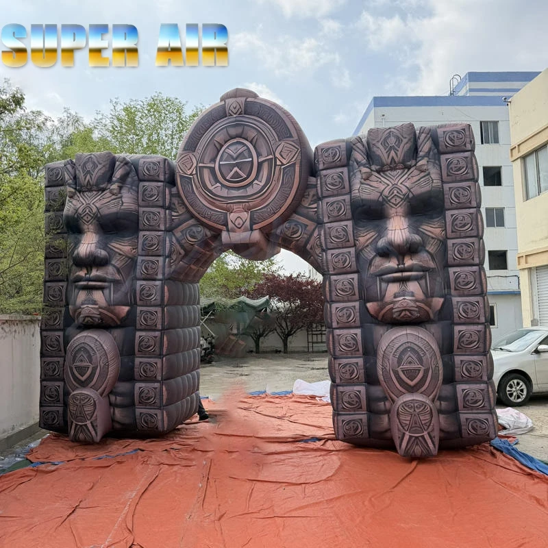 Inflatable Mayan Totem Arch Gate，Ancient Stone Face Inflatable Entrance Arch for Halloween Party Club Decor