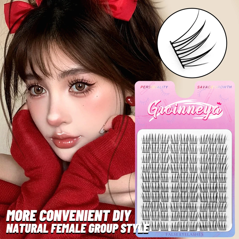 GROINNEYA Pestañas de clúster Naturales Extensión de pestañas Volumen Individual Pestañas Mezcla Bandeja Pestañas de clúster Natural DIY 6