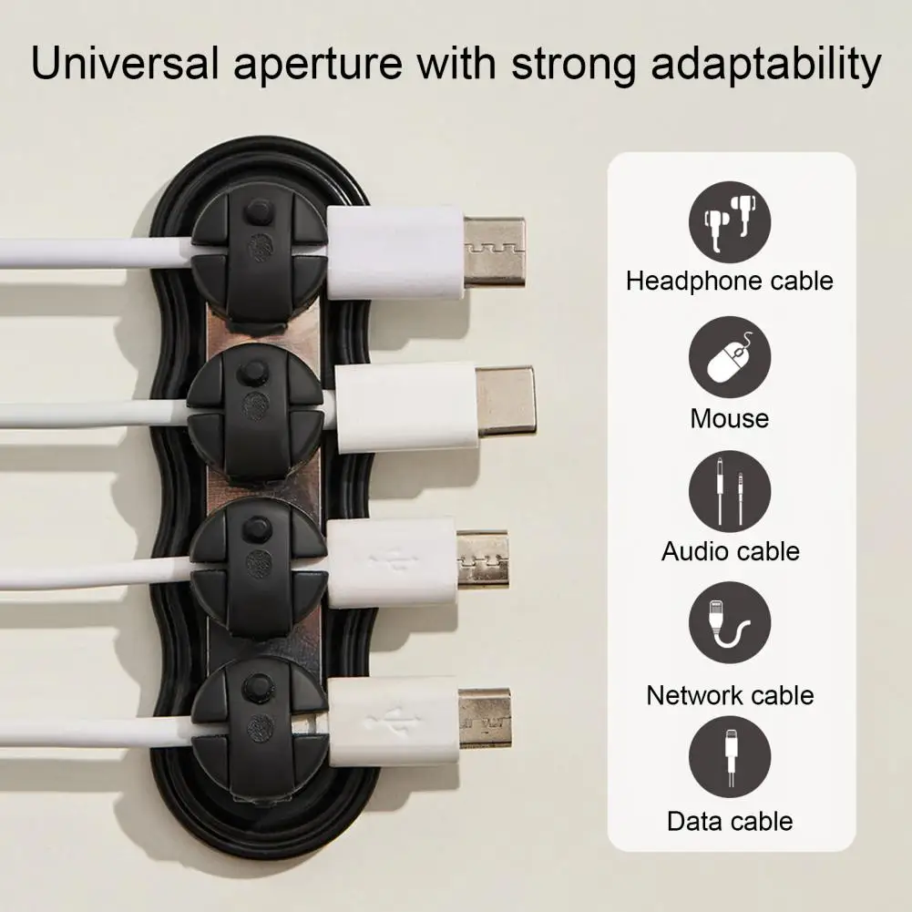 Desktop Cable Management Magnetic Cable Organizer Holder with 4 Slots Desk Cord Management Clips Adhesive Wire Fixer for Office
