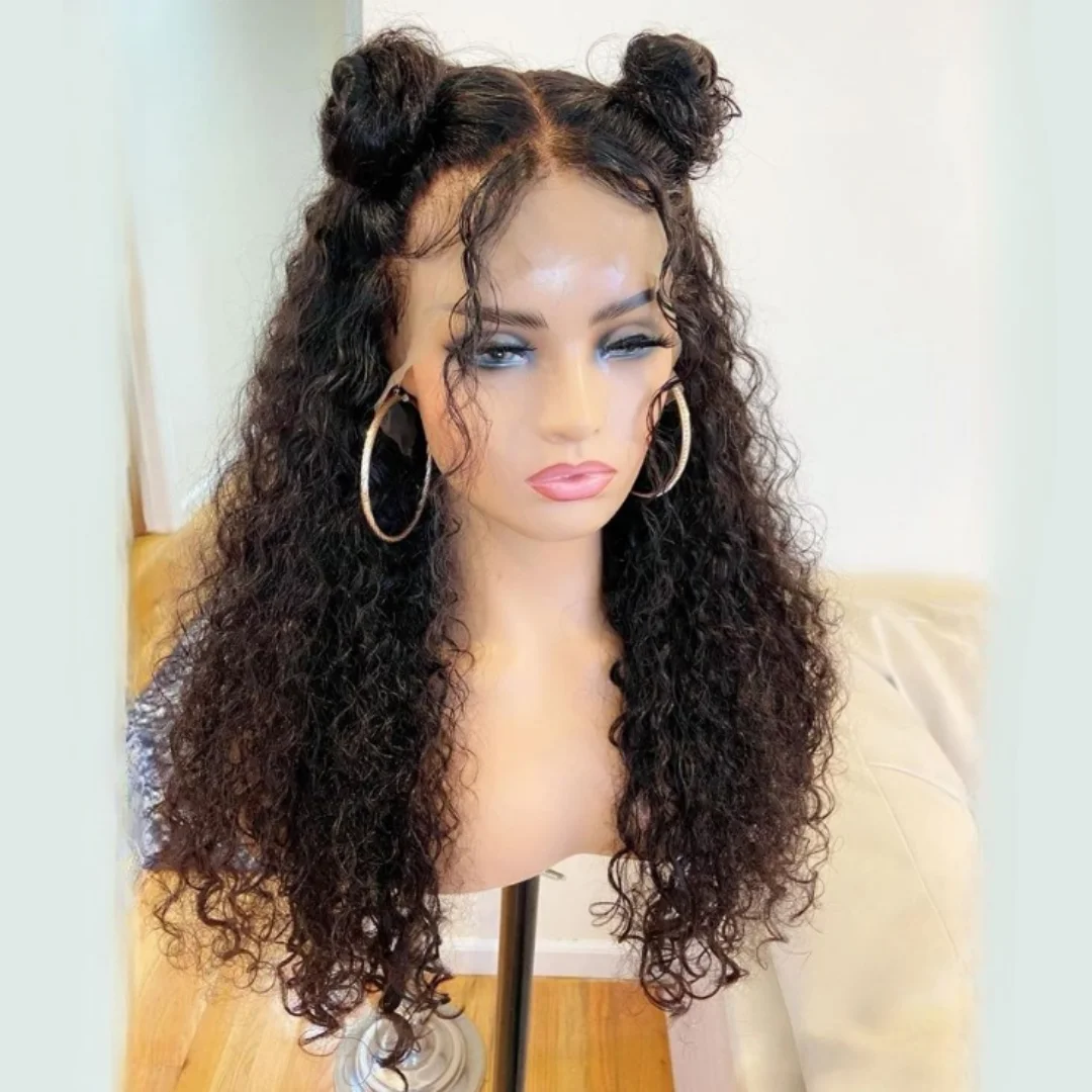 180 الكثافة أسود غريب مجعد 26 بوصة الدانتيل الجبهة الباروكات للنساء مع شعر الطفل الألياف الاصطناعية جزء عميق ارتداء اليومي الباروكات #2