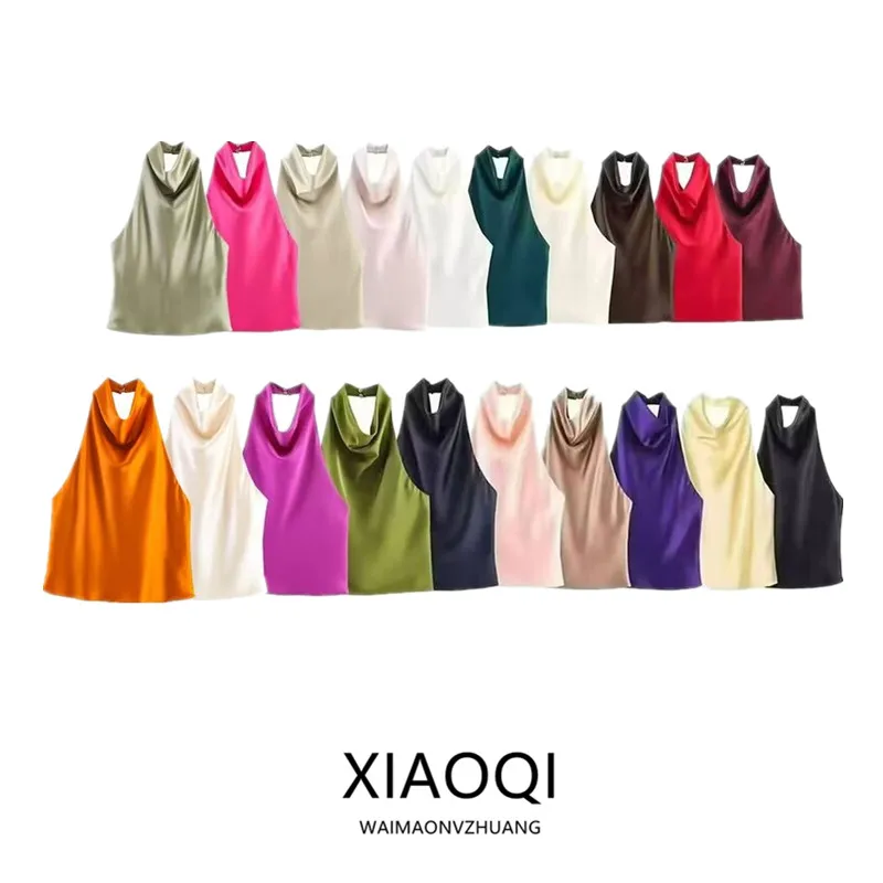 

Silk Satin Backless Hanging Collar Top Half Skirt Women's Fashion New Arrival Summer 2025 Elegant Casual Set for Adults