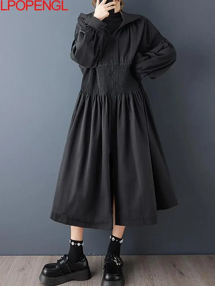 

Temperament Literature Solid Color Windbreaker Women 2025 New Long Autumn And Winter Clothing Korean Loose Single Breasted Coat