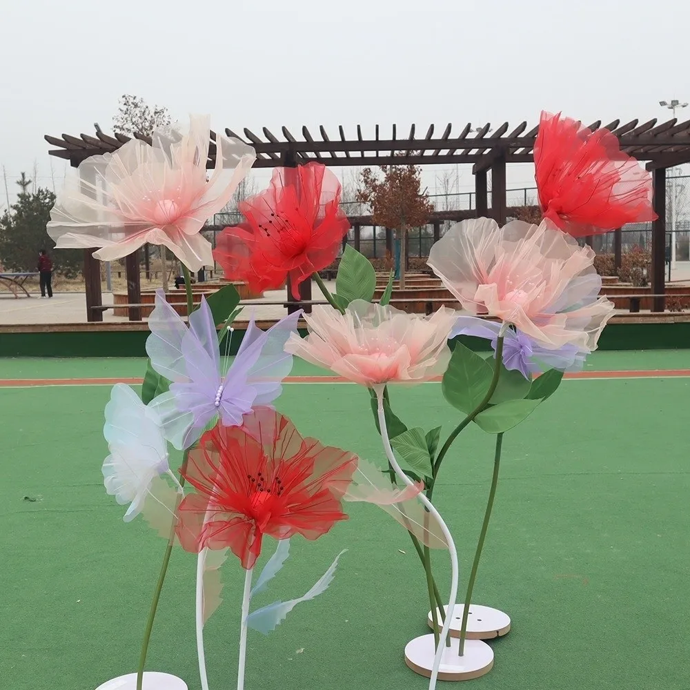 50cm 3D Gauze Artificial Flower Simulation Shimmering Effect Hollow Silk Flower Realistic Vibrant Display Flower