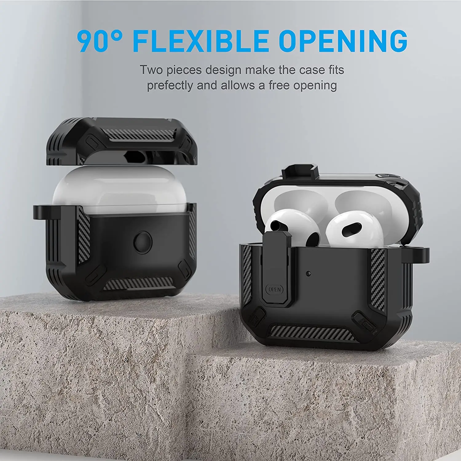 Airpods Proป้องกันกรณีล็อคGen 3 ทหารHard Shellทนทานกันกระแทกพร้อมพวงกุญแจสําหรับAirpods 2 4 กรณี 2024