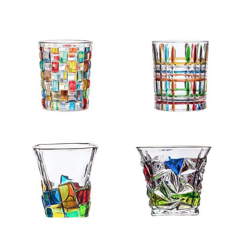 

Italy Zecchin Design Colorful Crystal Old Fashioned Whiskey Glass Gothic Whisky Rock Glasses Wine Tumbler Dazzle Color Water Cup